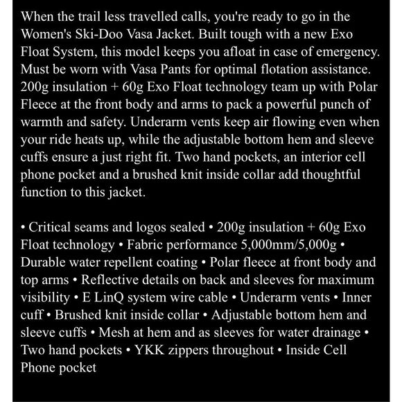 Ski-Doo NWT Size M snowmobile snowboard Vasa Jacket parka coat style 440944 - Picture 8 of 9